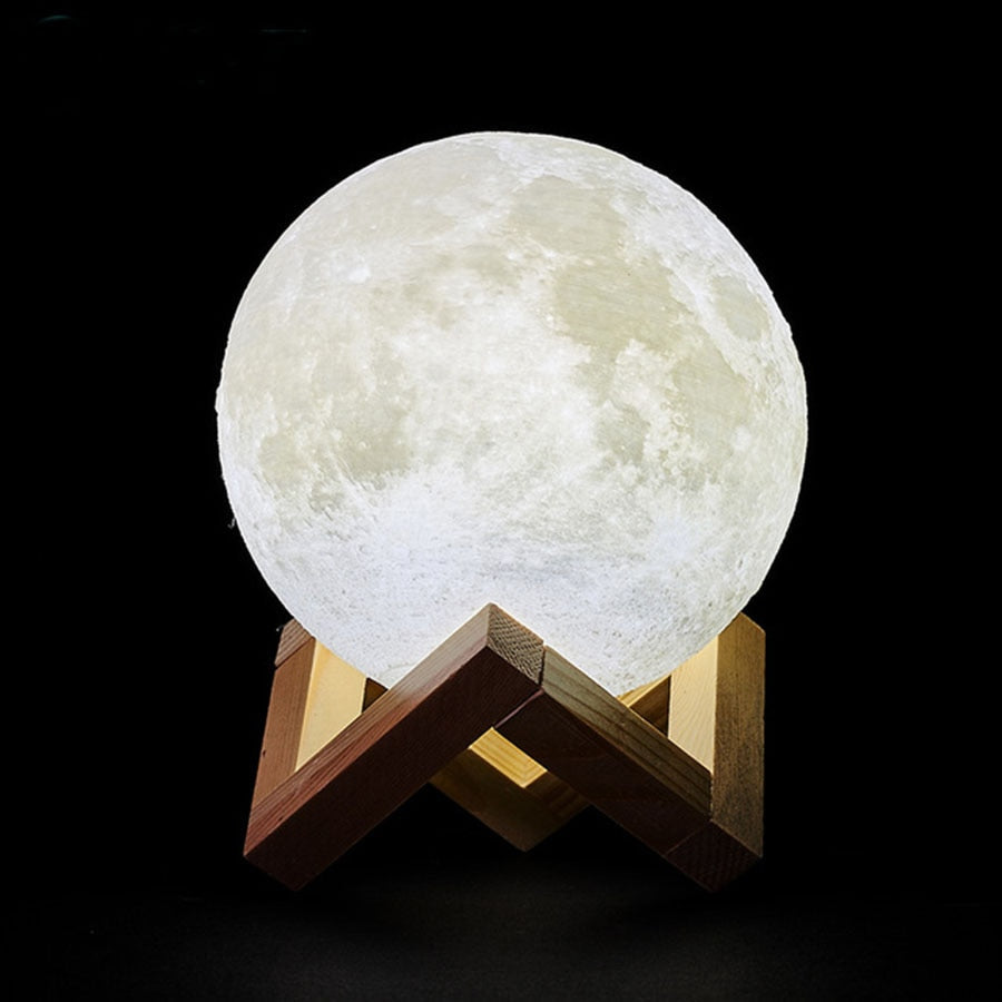 Moon Lamp Wooden Stand 16 Colors & Dimmable