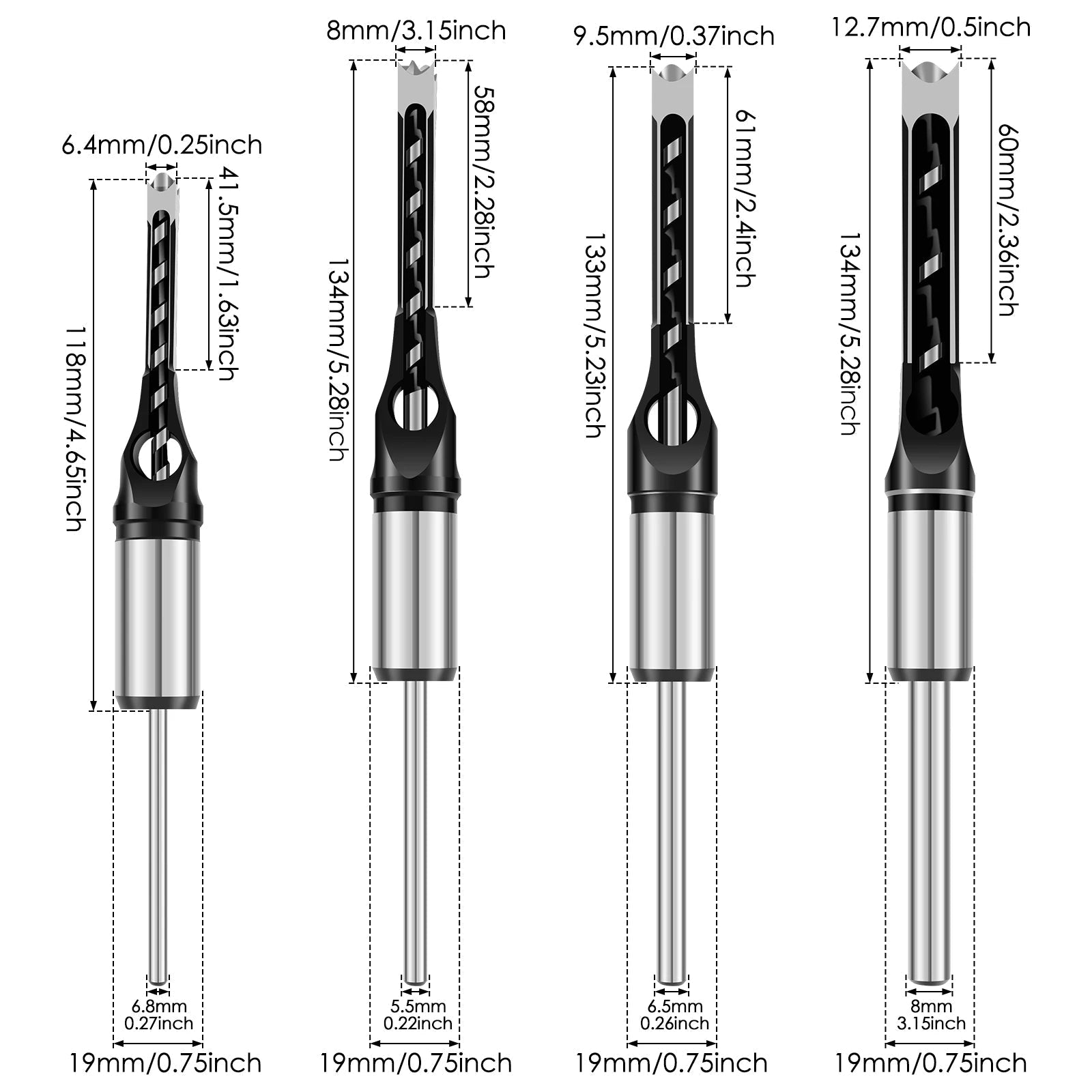 Mortise Adapter & Chisel Set Precision 1/4–5/8 Inch Inserts