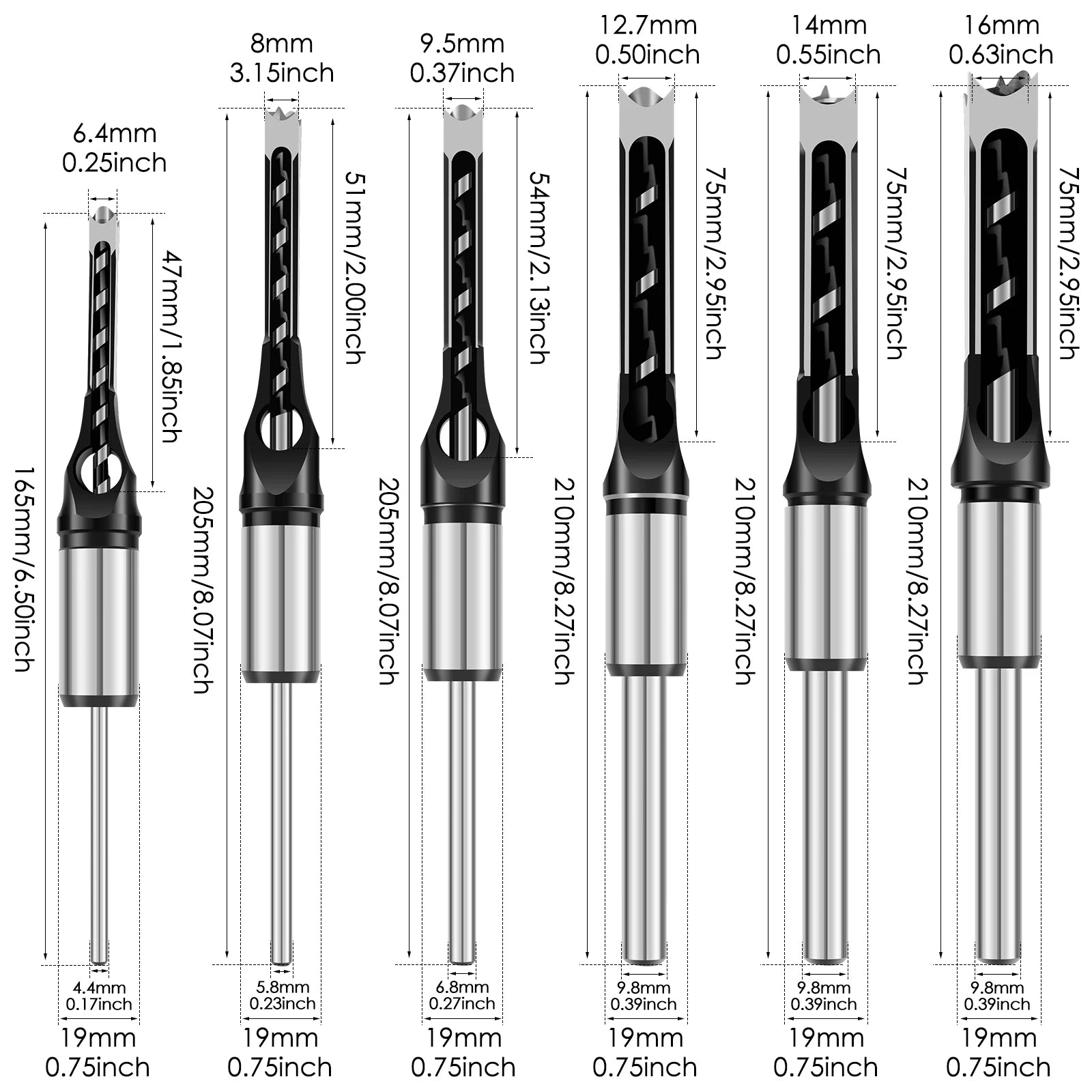 Mortise Adapter & Chisel Set Precision 1/4–5/8 Inch Inserts
