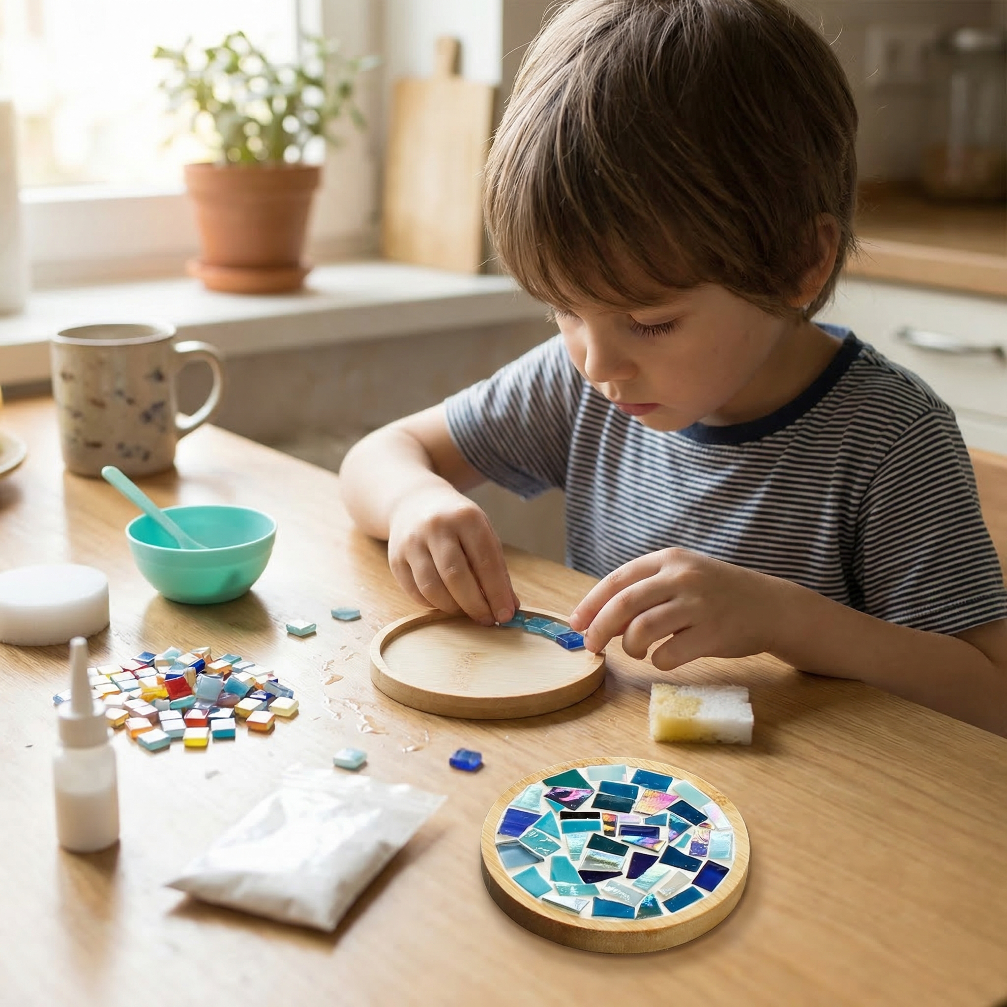 Mosaic Coaster Kit Wood Bases & 12 Designs