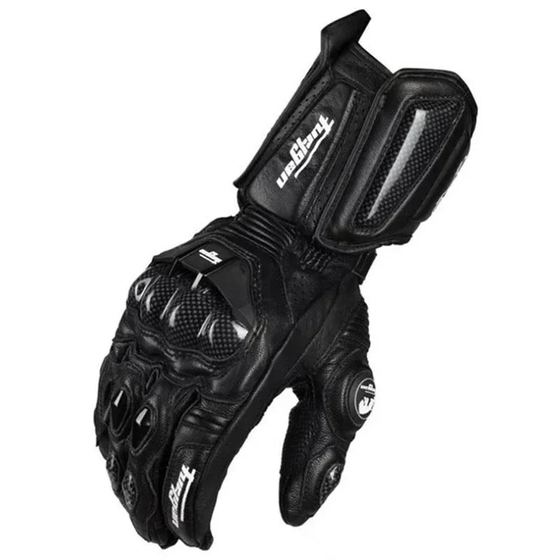 Motorcycle Gloves Genuine Leather Reinforced Knuckles Adjustable Wrist Strap