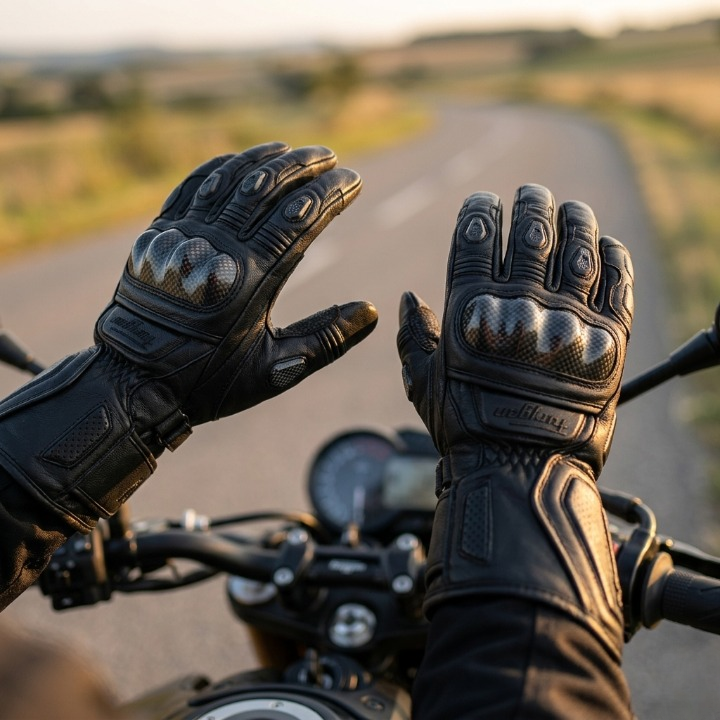 Motorcycle Gloves Leather Carbon Fiber Knuckles Touchscreen