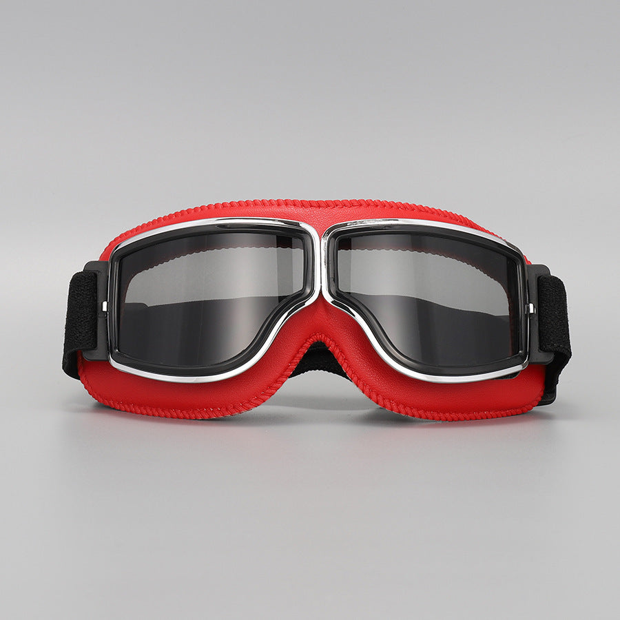 Motorcycle Goggles Vintage Polycarbonate Scratch-Resistant Lenses Adjustable Elastic Band