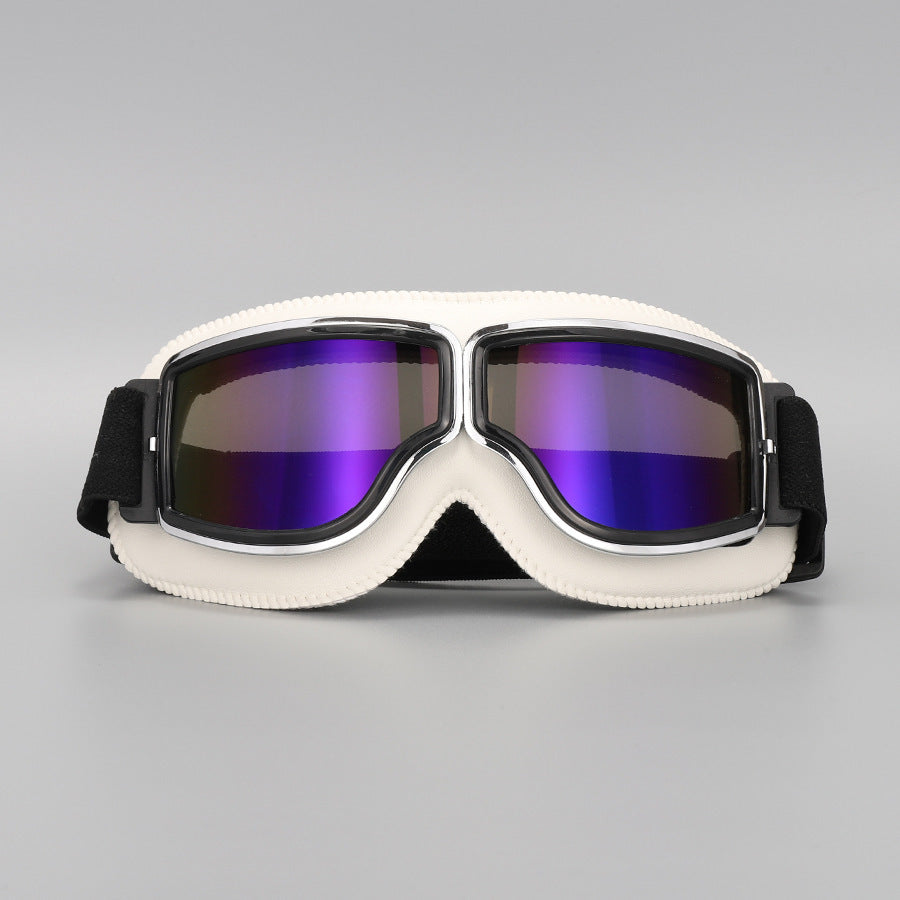 Motorcycle Goggles Vintage Polycarbonate Scratch-Resistant Lenses Adjustable Elastic Band