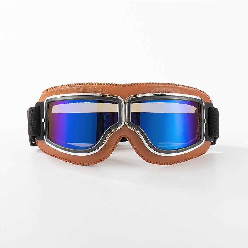 Motorcycle Goggles Vintage Style Fits Over Glasses Scratch-Resistant Lenses