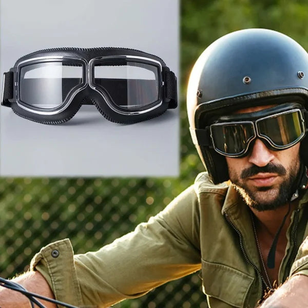 Motorcycle Goggles Vintage Style Fits Over Glasses Scratch-Resistant Lenses
