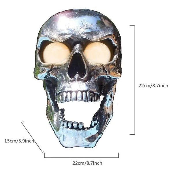 Motorcycle Headlight Skull Design Glowing LED Eyes Chrome-Plated Metal