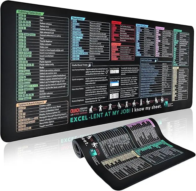 Mousepad XL Excel Shortcuts Polyester Surface & Non-Slip Base