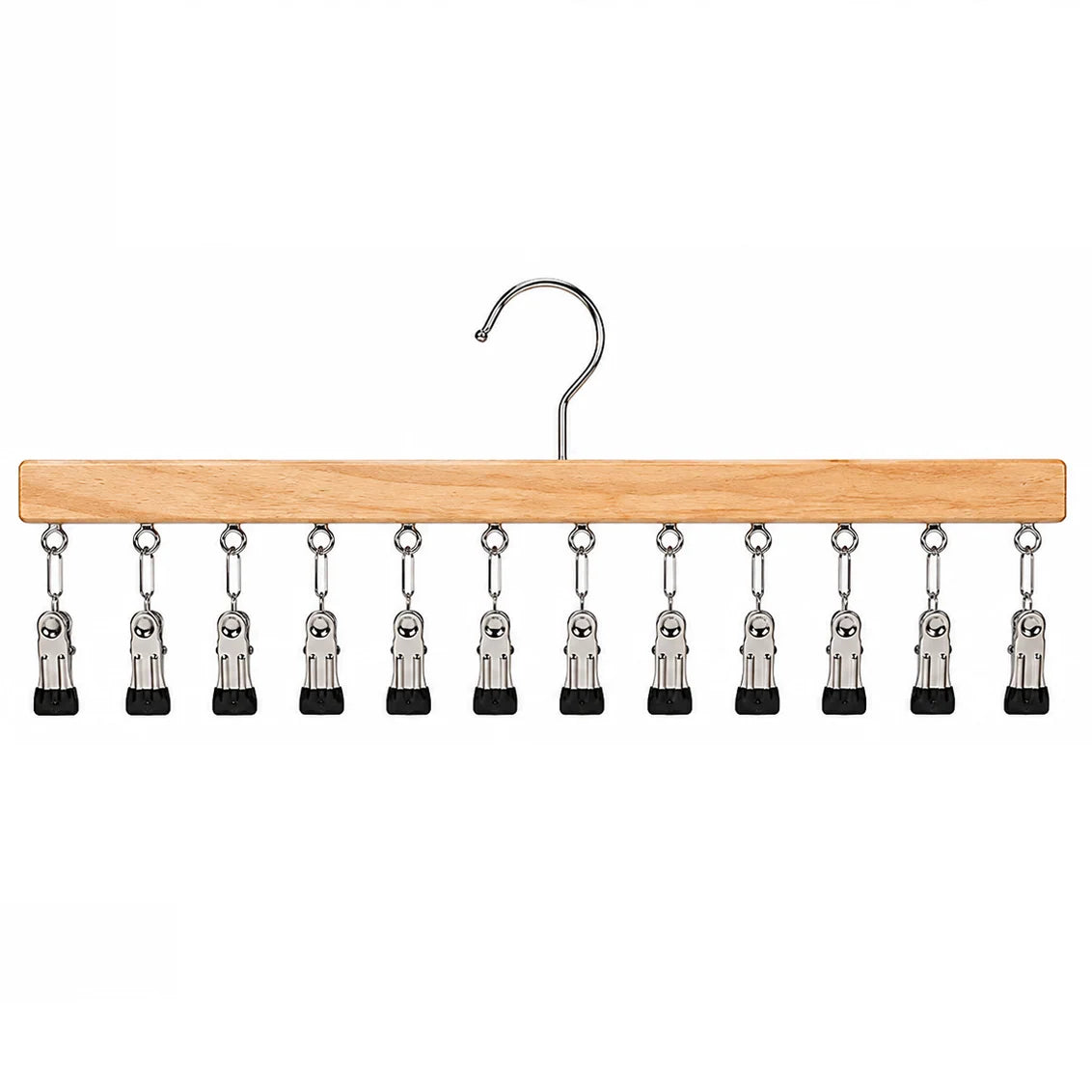 Multi-Clip Clothes Hanger Wooden 12 Clips Space-Saving