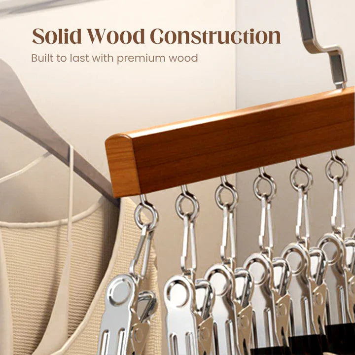 Multi-Clip Hanger Solid Wood Rotating Hook Soft Protective Caps