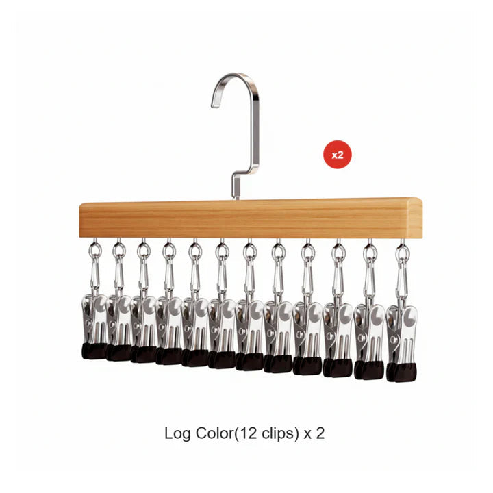 Multi-Clip Hanger Solid Wood Rotating Hook Soft Protective Caps