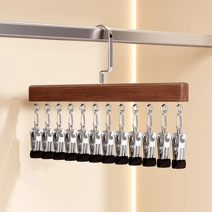 Multi-Clip Hanger Solid Wood Rotating Hook Soft Protective Caps