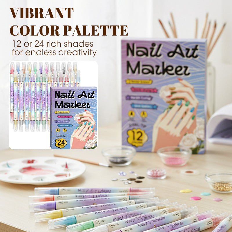 Nail Art Marker Set Dual-Tip Fine & Brush Quick-Dry