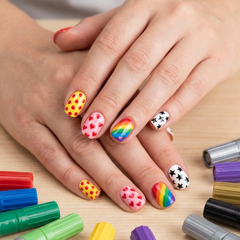 Nail Art Marker Set Dual-Tip Fine & Brush Quick-Dry