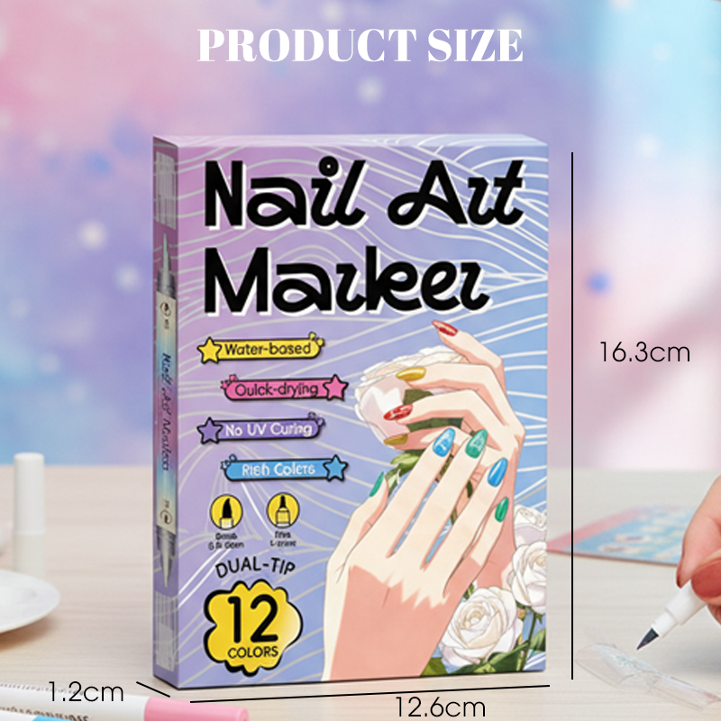 Nail Art Marker Set Dual-Tip Fine & Brush Quick-Dry