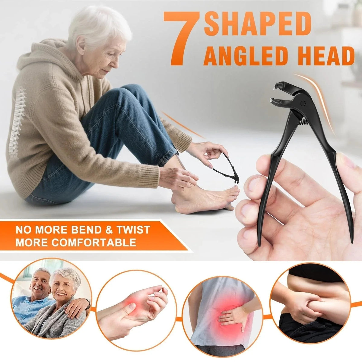 Nail Clippers Long Handle & Angled Head Curved Blades
