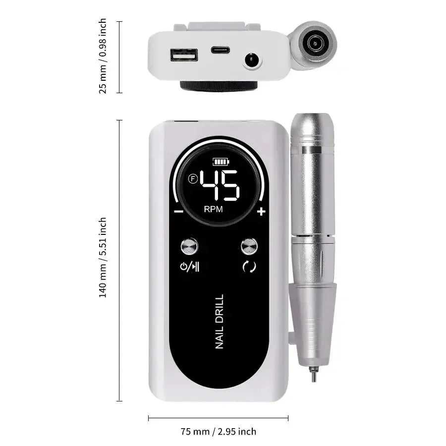 Nail Drill Cordless Rechargeable Brushless Motor & LCD Display