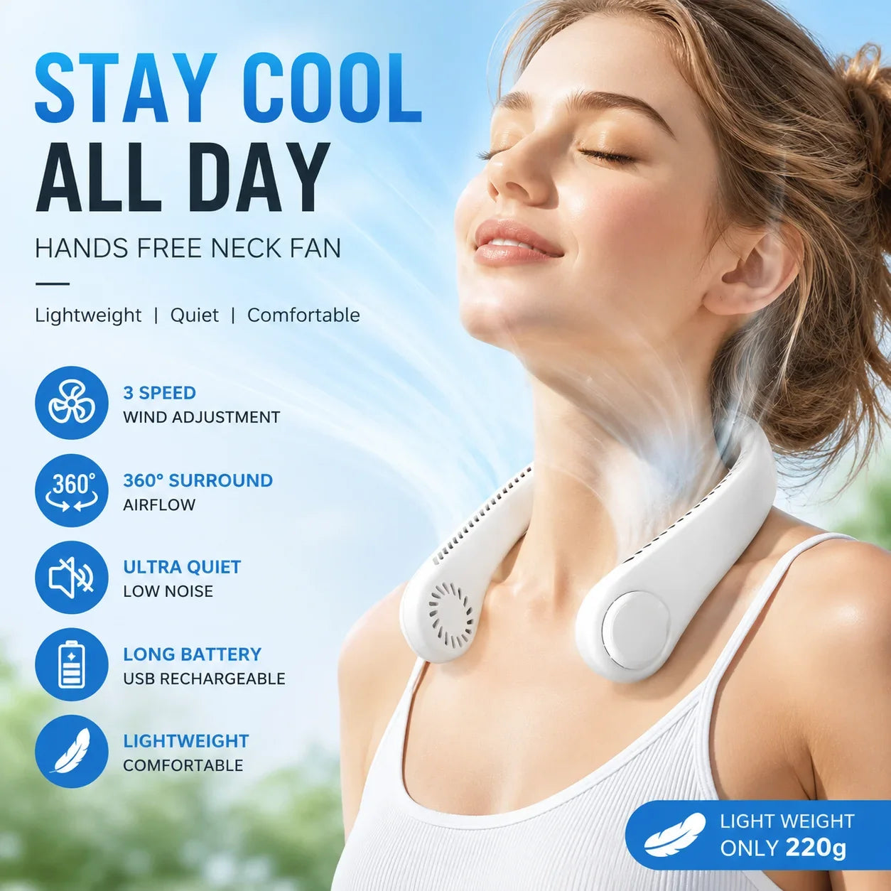 Neck Fan Bladeless USB Rechargeable Lightweight