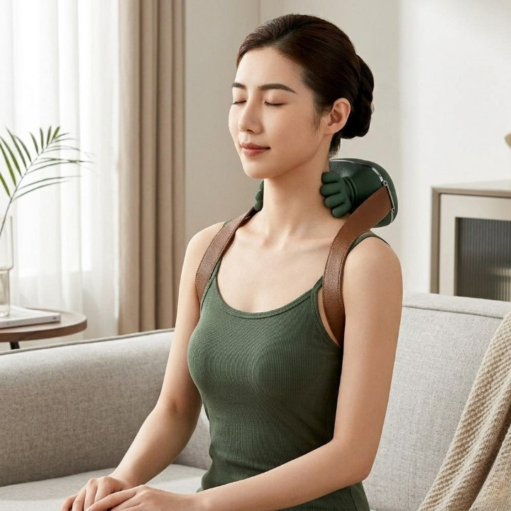 Neck Massager 4D Shiatsu Dual Heating Zones Ergonomic Fit