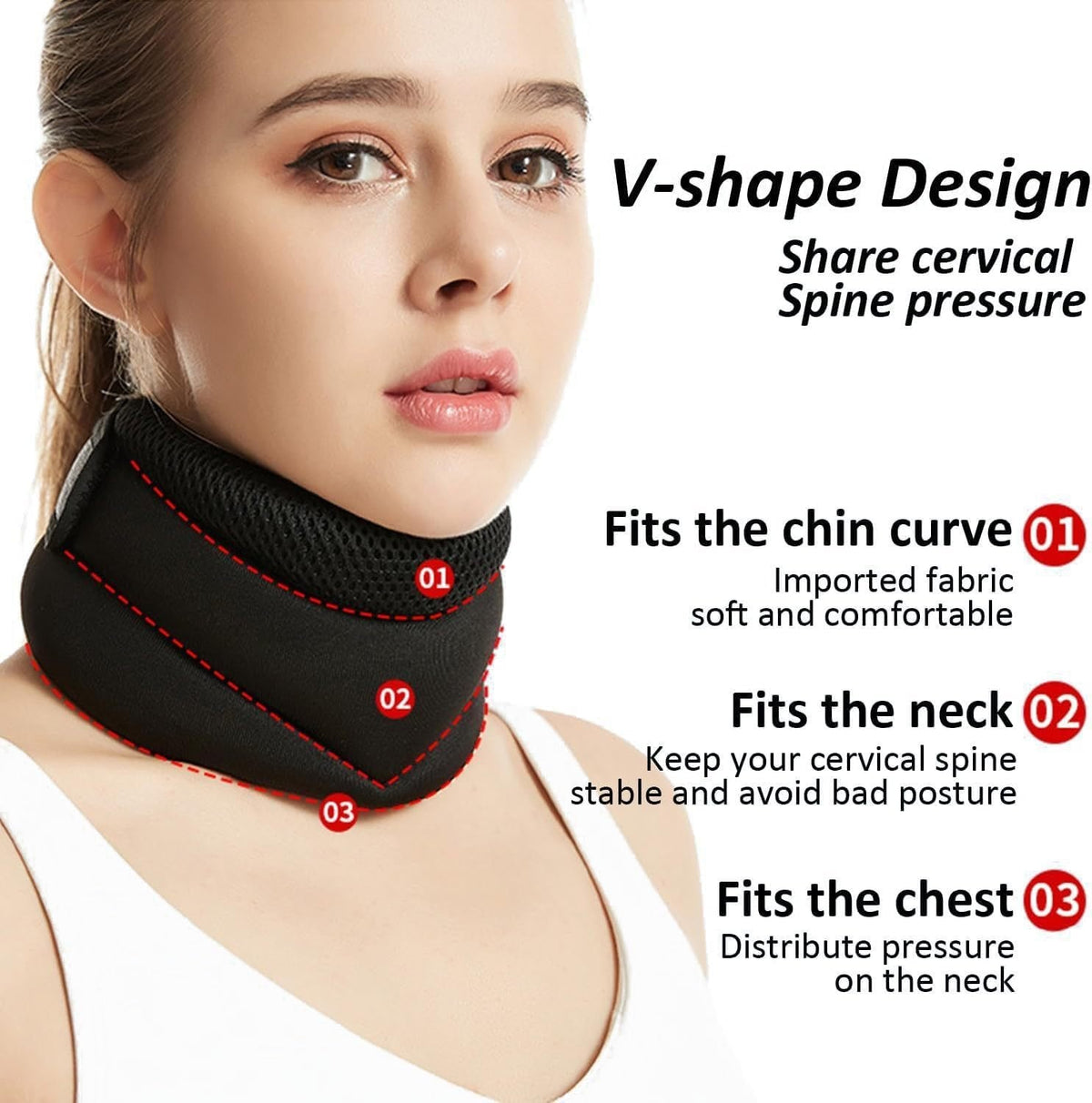 Neck Support Ergonomic V-Shape Breathable Fabric Adjustable Velcro