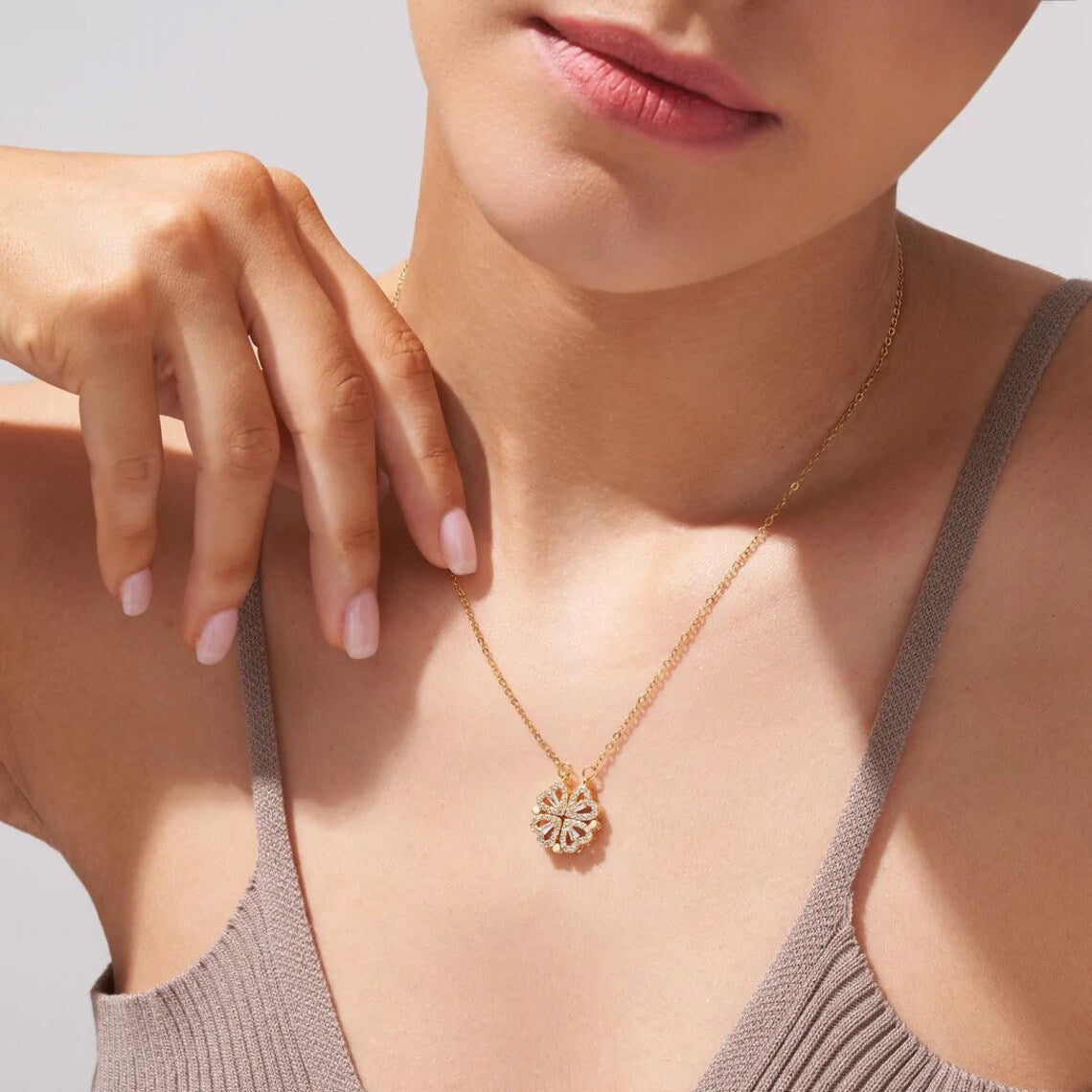 Necklace Convertible Heart Pendant Sparkling Finish