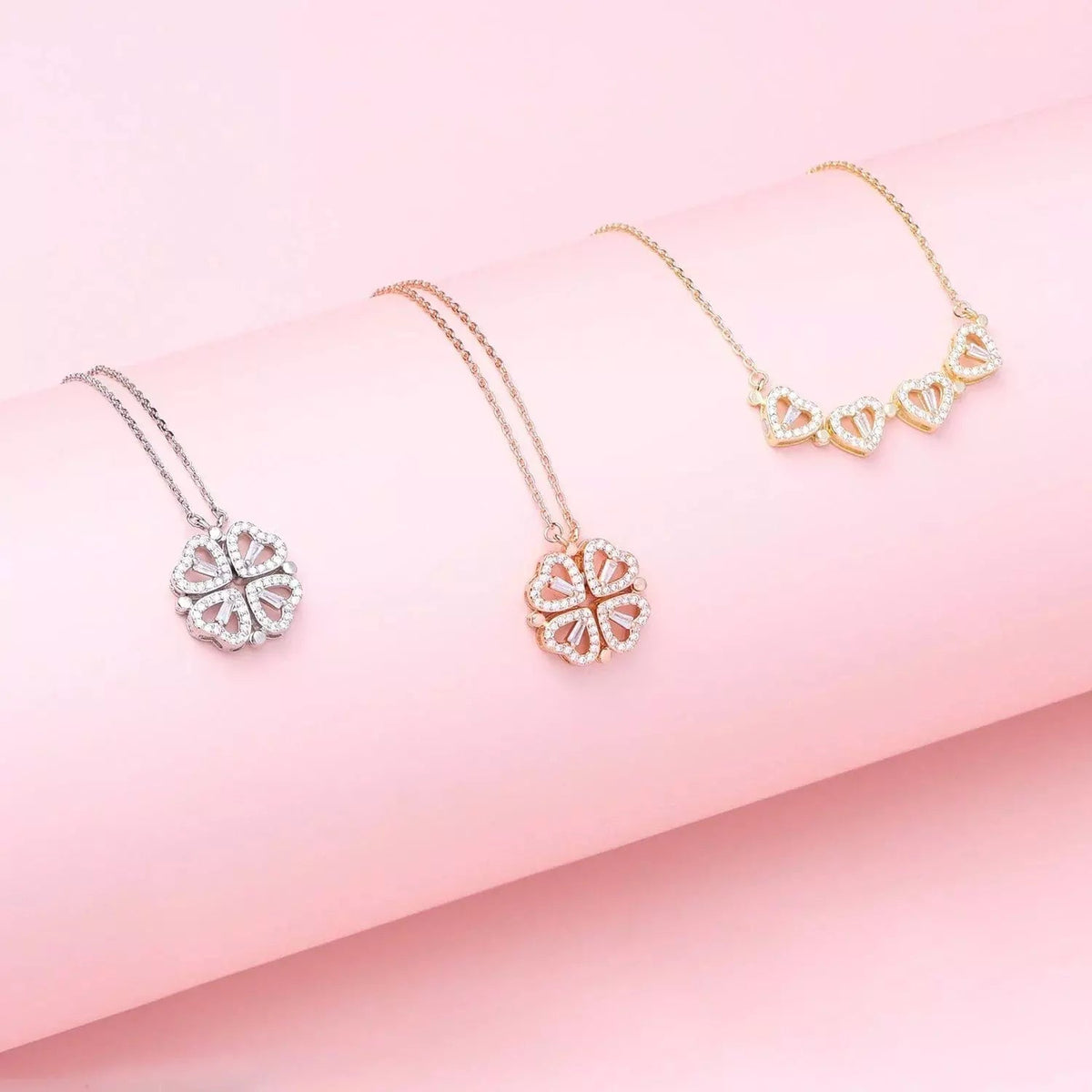 Necklace Convertible Heart Pendant Sparkling Finish