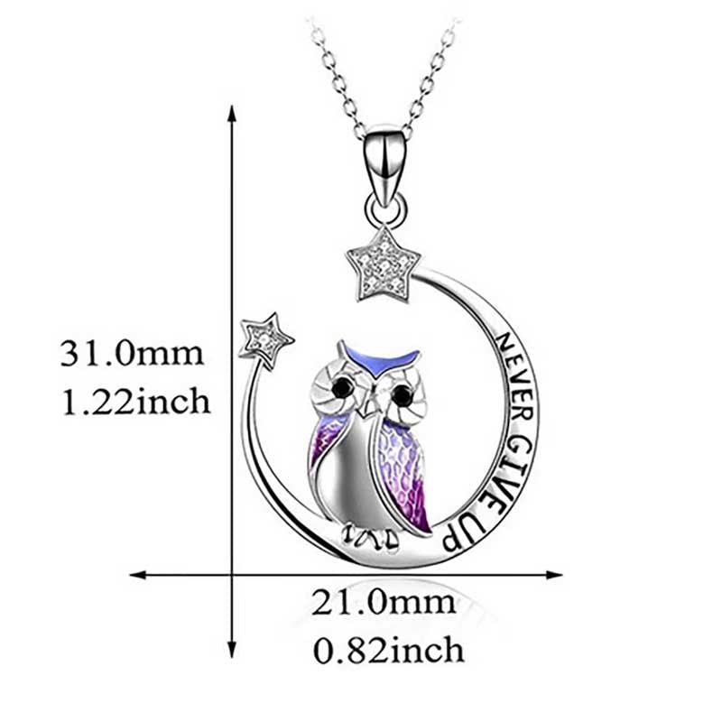 Necklace Owl Moon & Stars Engraved Never Give Up