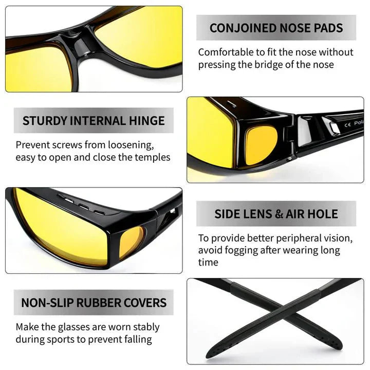 Night Driving Glasses Polarized Wraparound Fits Over Prescription Glasses