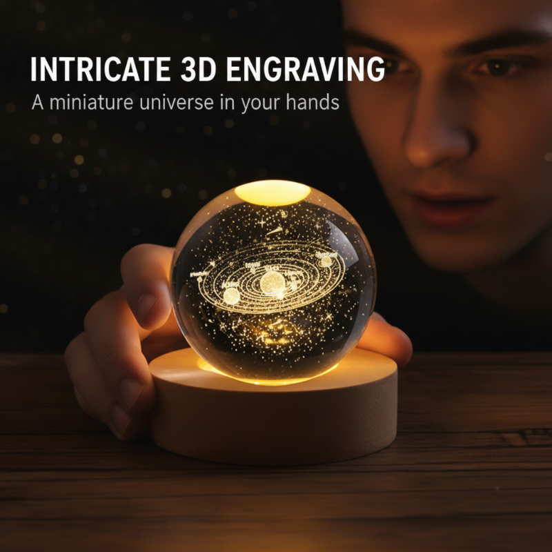 Night Light Crystal Glass 3D Engraved Wooden Base