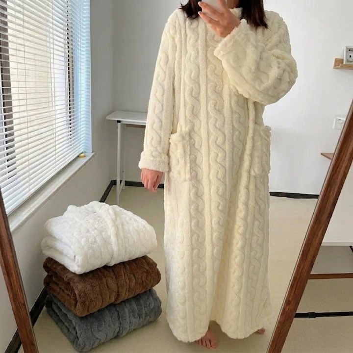 Nightgown Flannel Fleece Cable Knit With Front Pockets