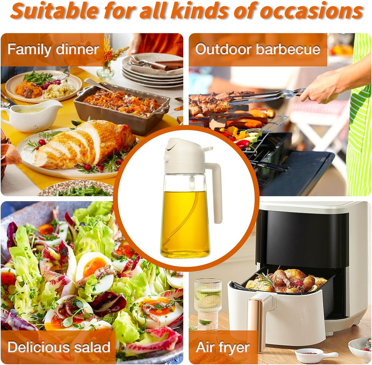 Oil Dispenser Bottle 2-in-1 Sprayer & Pourer