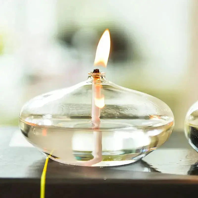 Oil Lamp Clear Glass Drip-Free Wick Included