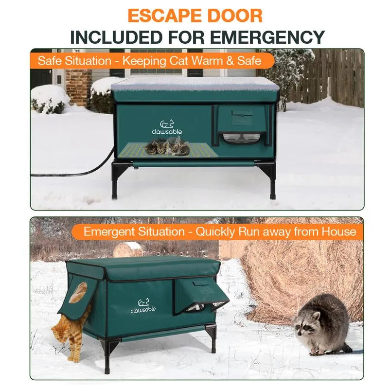 Outdoor Cat House Insulated Built-In Heater Waterproof Steel Frame