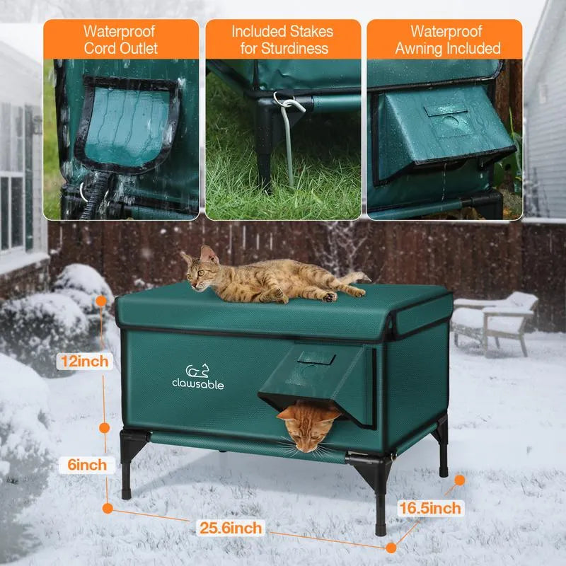 Outdoor Cat House Insulated Built-In Heater Waterproof Steel Frame