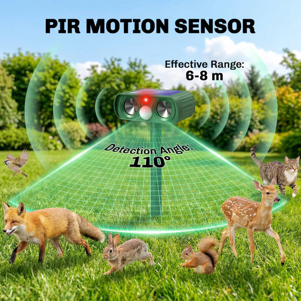 Outdoor Dog Repeller Ultrasonic Solar Powered 8 m Range