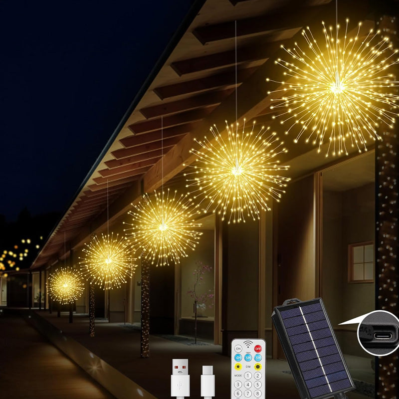 Outdoor Firework Lights 200-LED Solar-Powered IP65 Waterproof