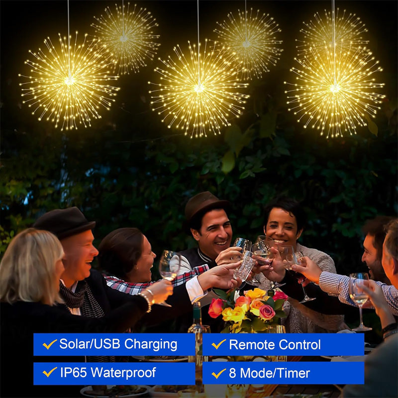 Outdoor Firework Lights 200-LED Solar-Powered IP65 Waterproof