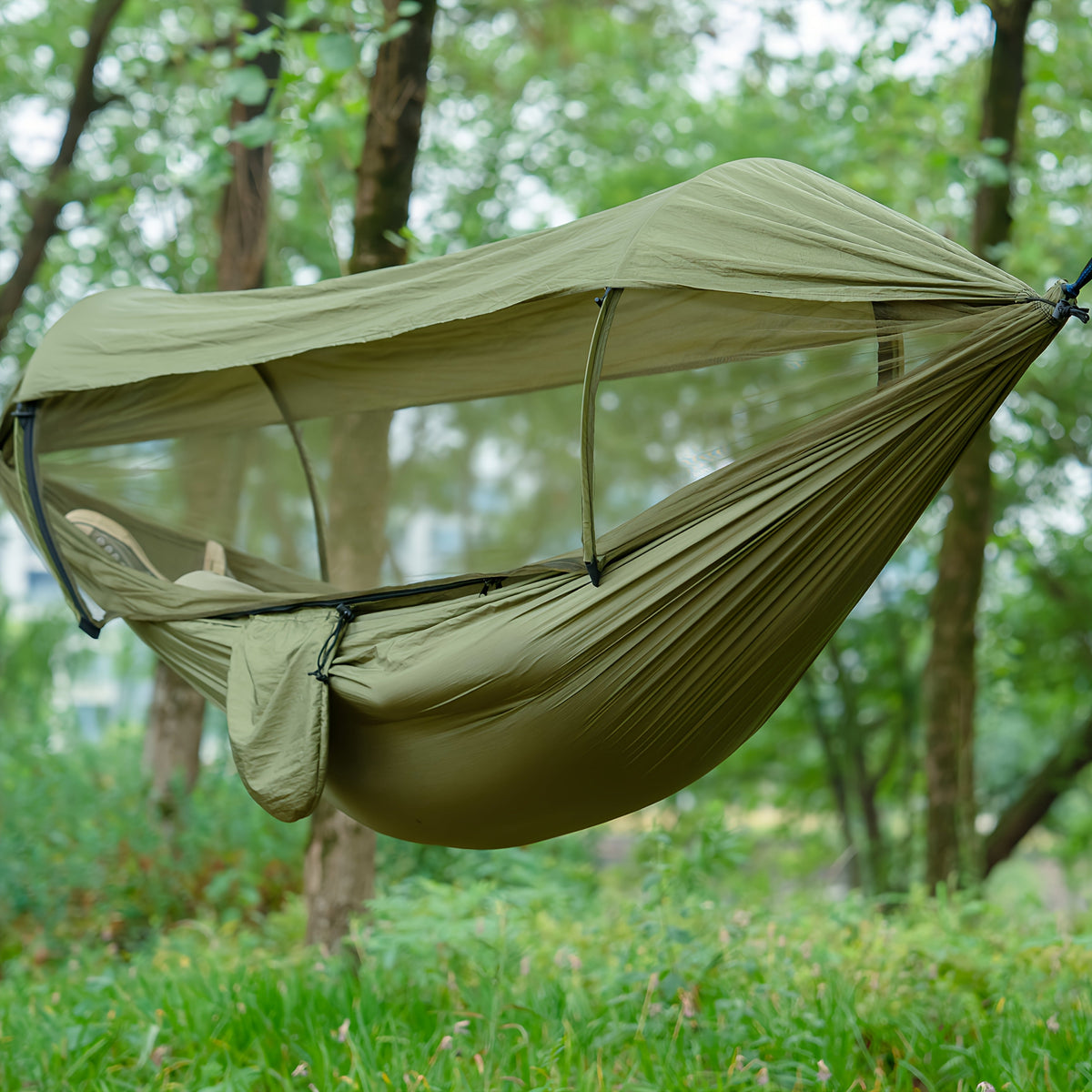 Outdoor Hammock Durable Nylon With Mosquito Net & Sunshade