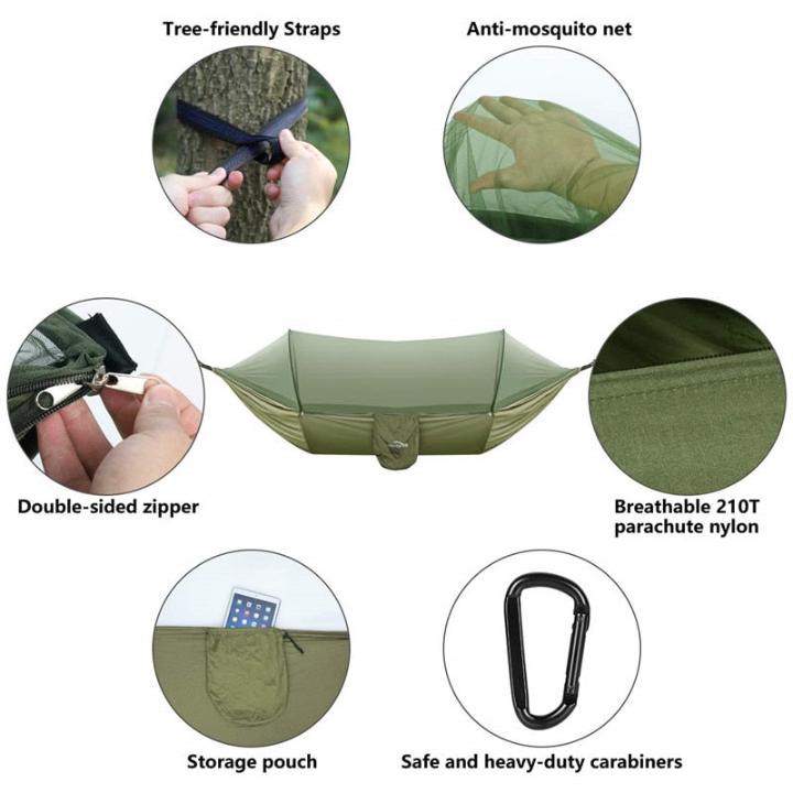 Outdoor Hammock Durable Nylon With Mosquito Net & Sunshade