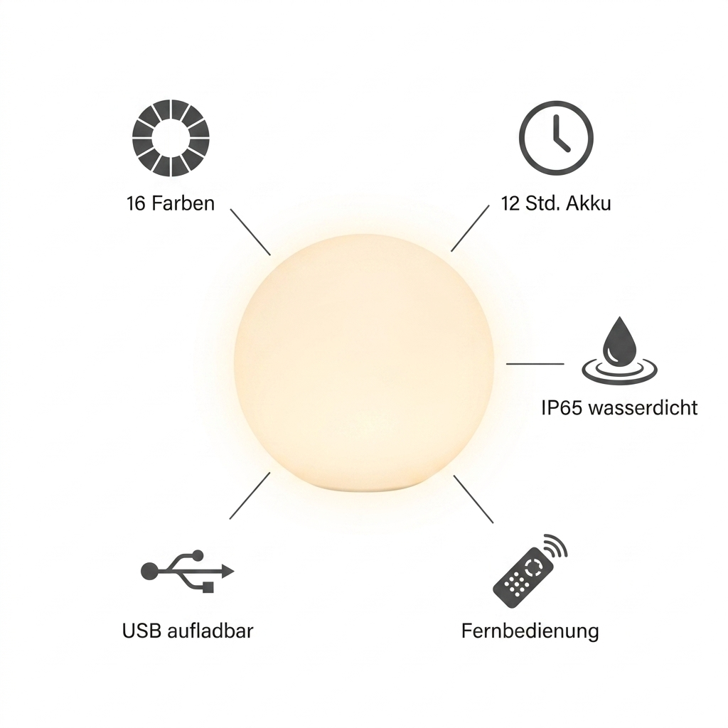 Outdoor LED Globe Light Color-Changing Remote & USB Rechargeable