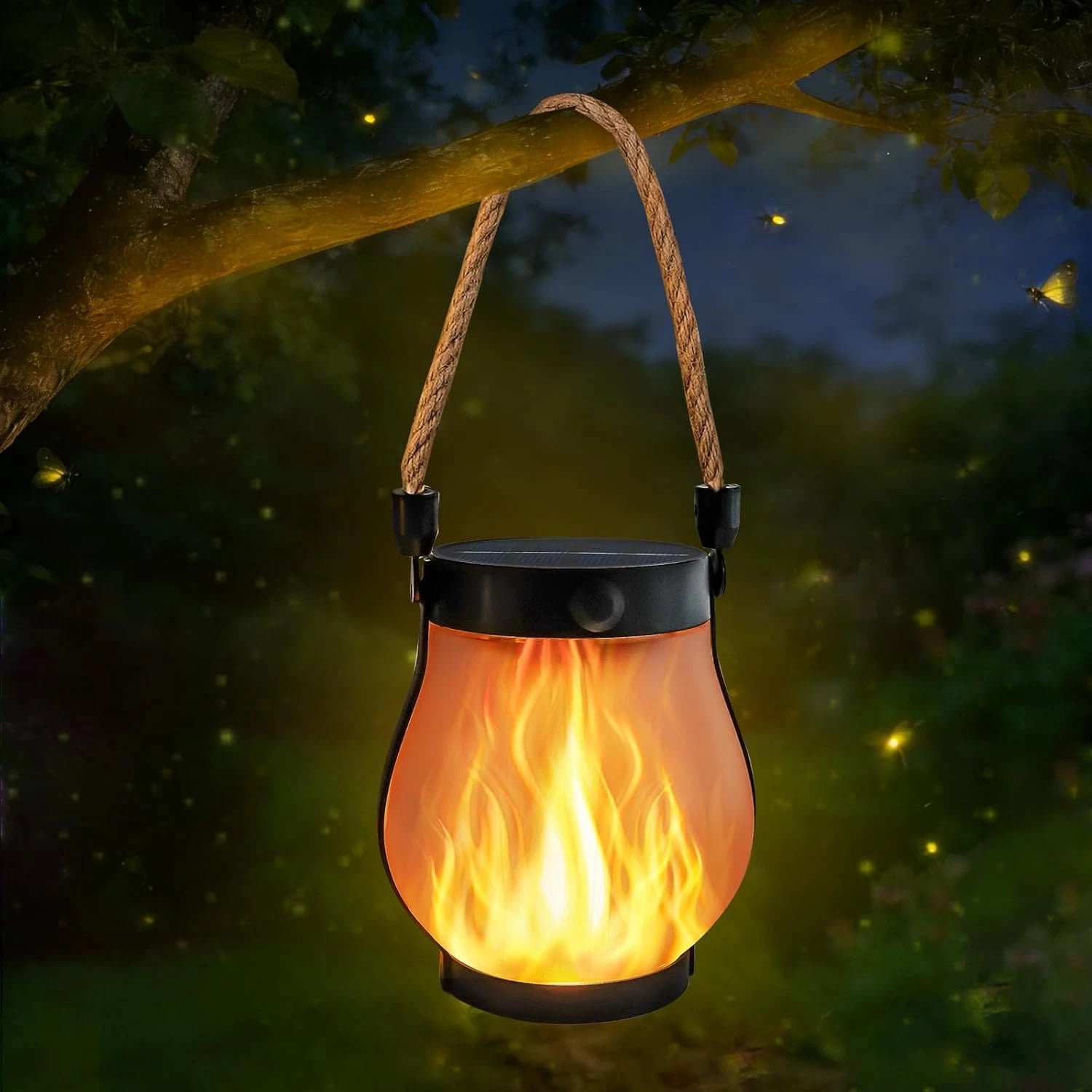 Outdoor Lantern Realistic Flame Effect Solar & USB Rechargeable