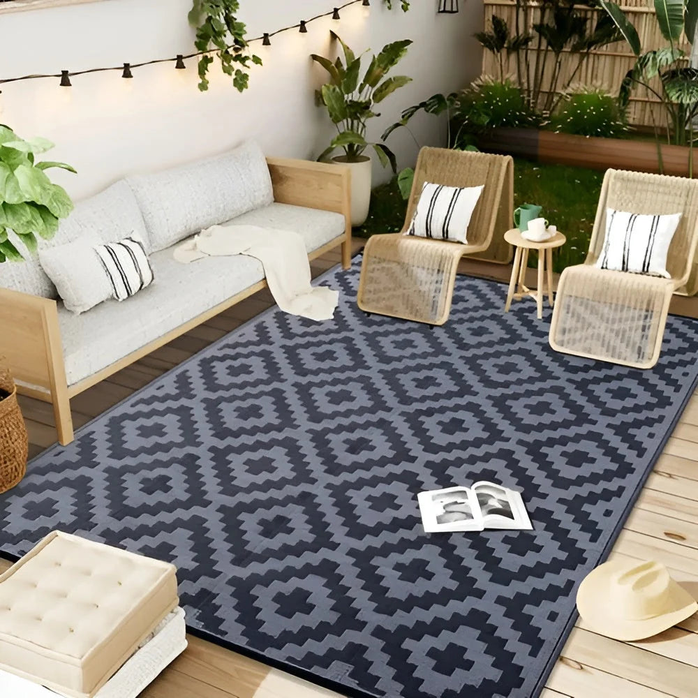 Outdoor Rug Reversible Geometric Design Slip-Resistant & UV-Resistant