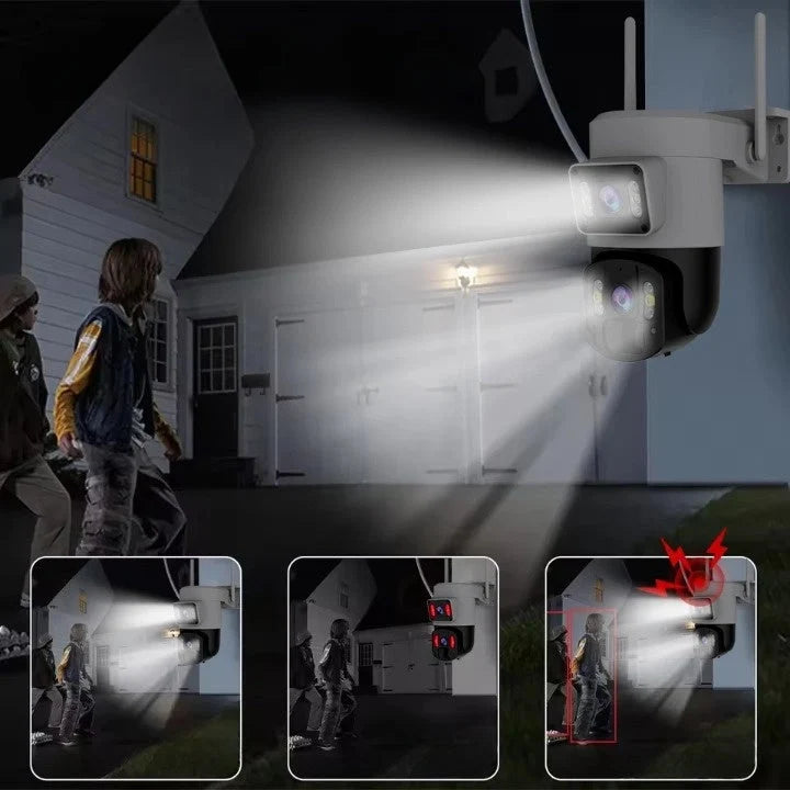 Outdoor Security Camera Solar-Powered Panoramic 4K 10x Zoom
