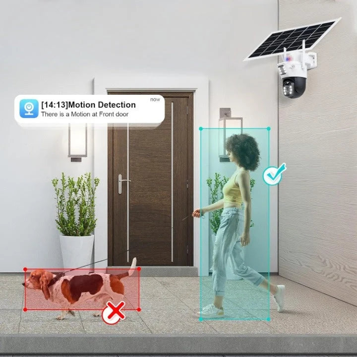 Outdoor Security Camera Solar-Powered Panoramic 4K 10x Zoom