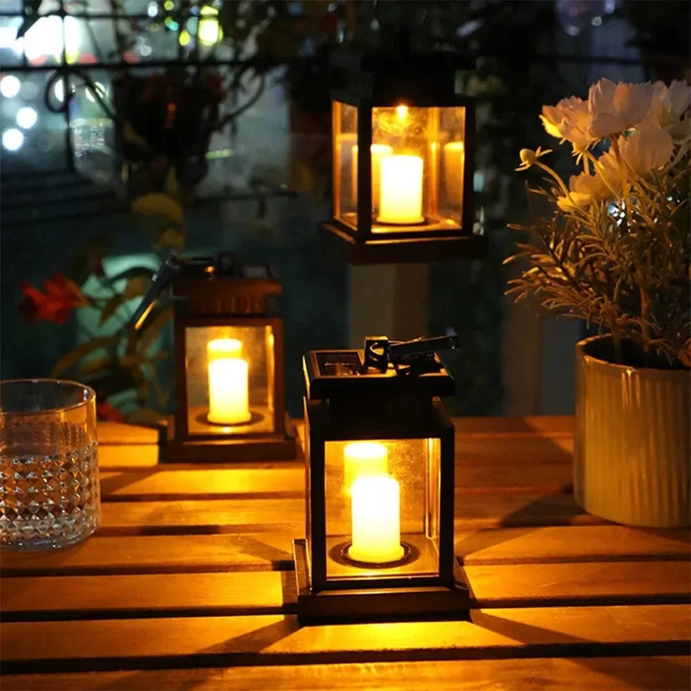 Outdoor Solar Lantern Flickering LED Waterproof Hanging Hook