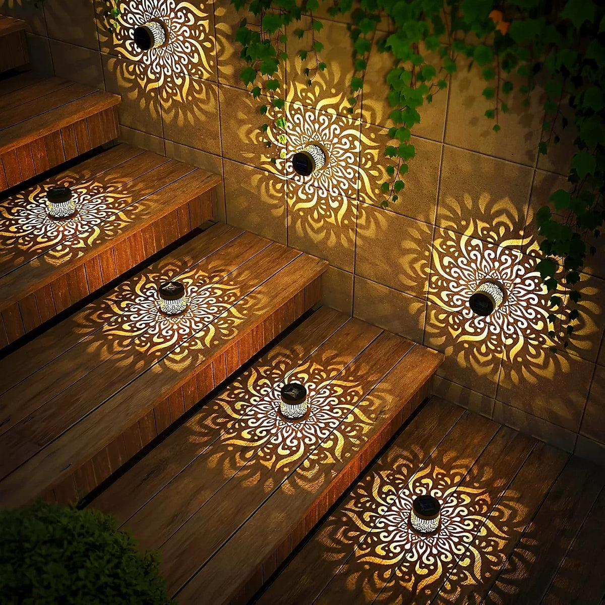Outdoor Solar Lantern Floral Shadow Weatherproof