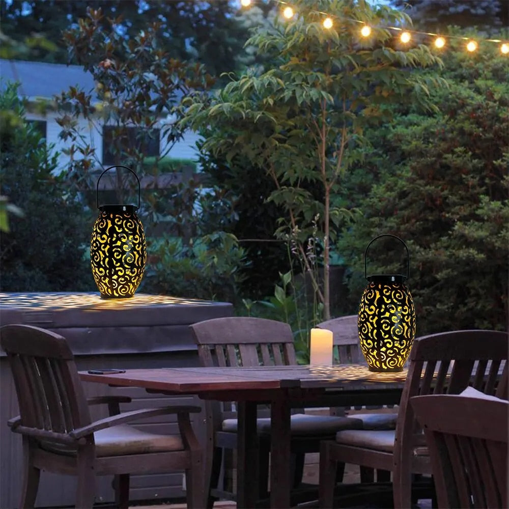 Outdoor Solar Lantern Ornamental Pattern & Warm LED Weatherproof