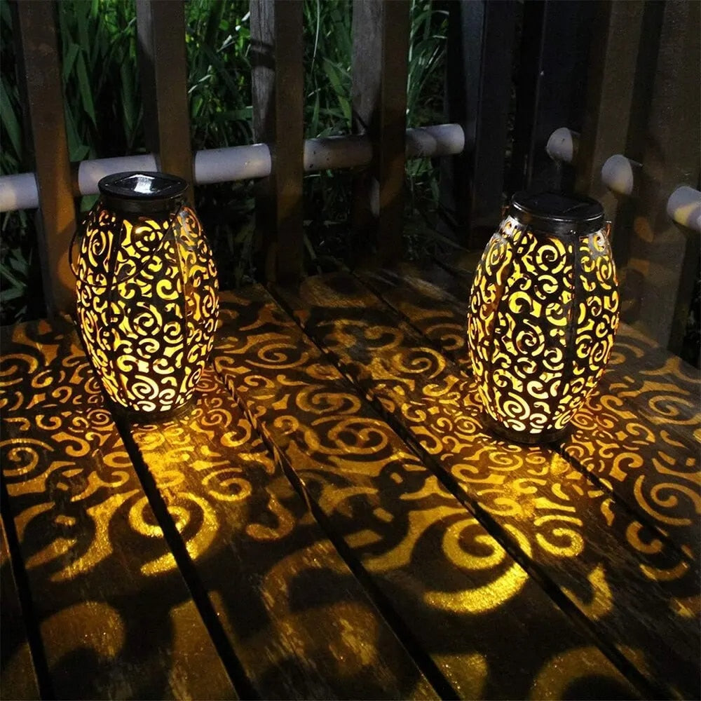 Outdoor Solar Lantern Ornamental Pattern & Warm LED Weatherproof
