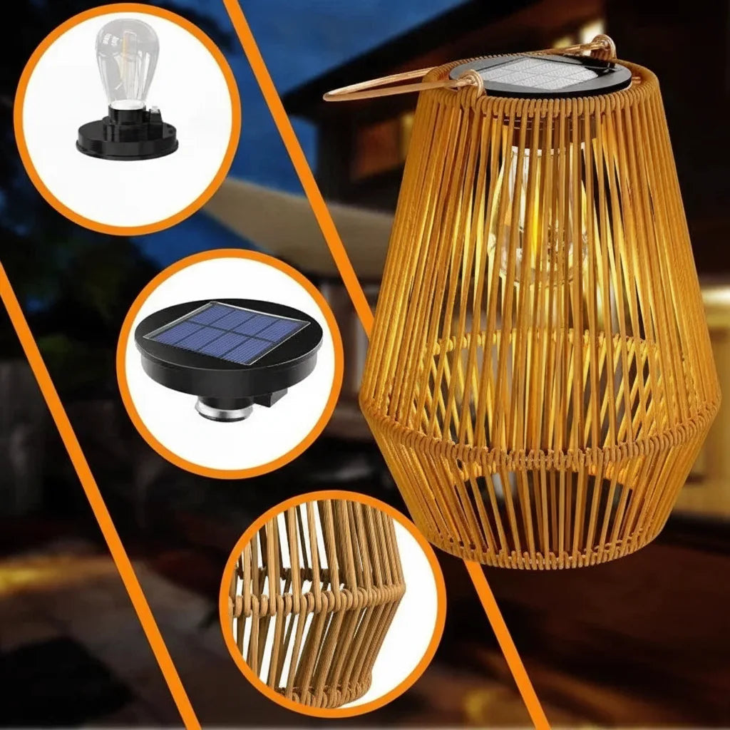 Outdoor Solar Lantern Rattan Design Warm LED