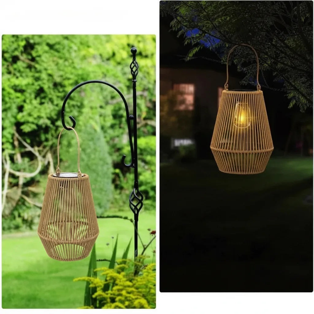 Outdoor Solar Lantern Rattan Design Warm LED